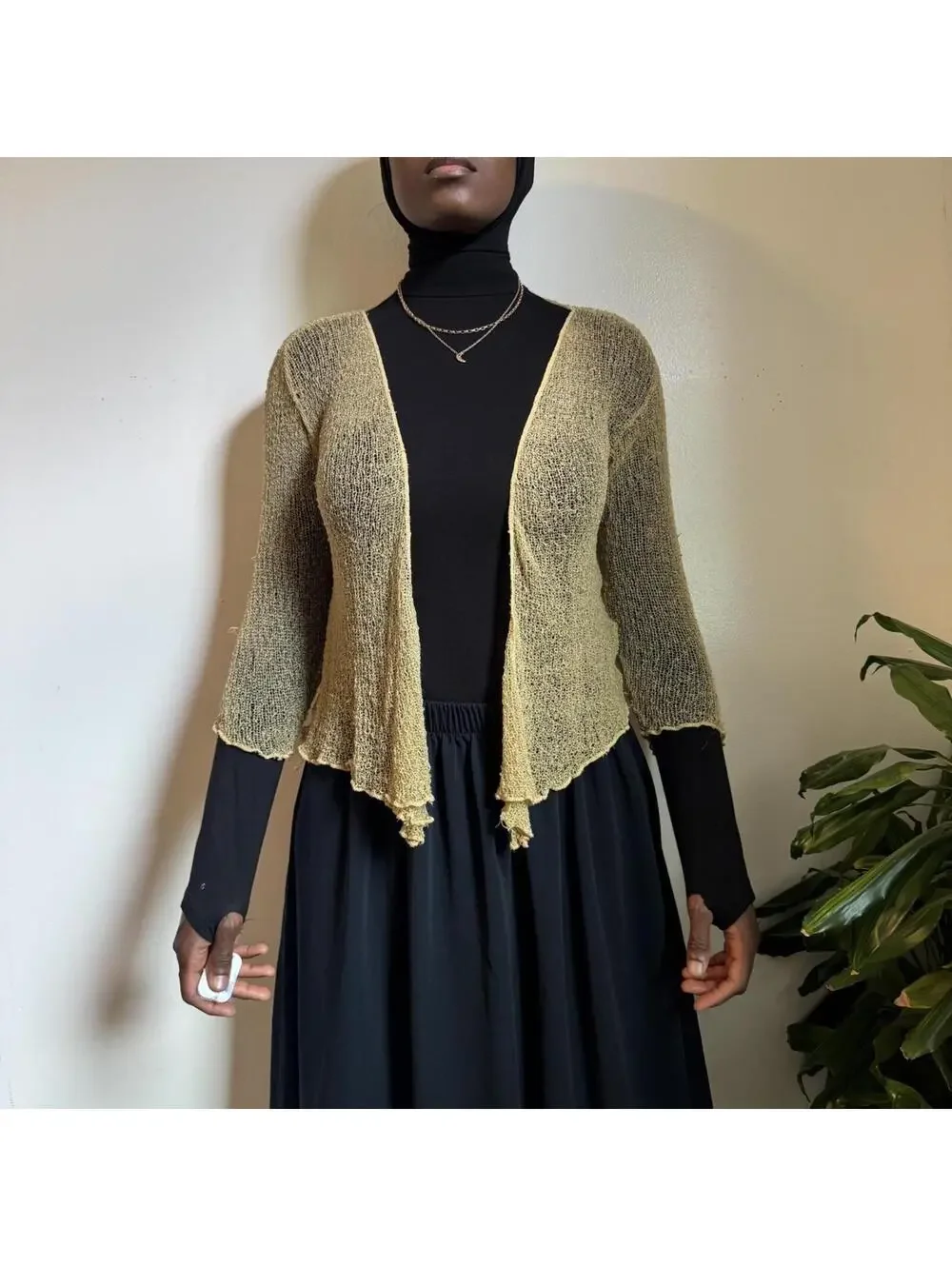 Y2K‎ Open Knit Mesh Shrug Cardigan Tie Front fits like L